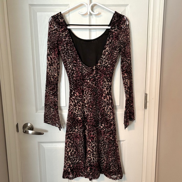 90s Vintage Black Pink Red Cheetah Leopard Print Flare Dress Women's Small - Picture 5 of 5